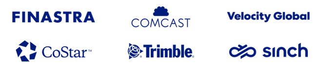 Client logos: Finastra, Comcast, Velocity Global, CoStar, Trimble, Sinch